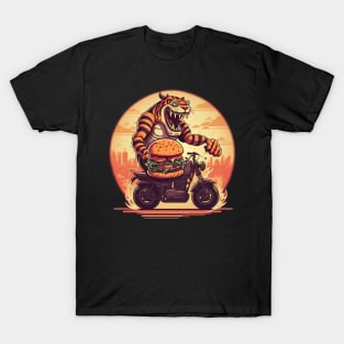 tiger monster in desert with delivering burger T-Shirt